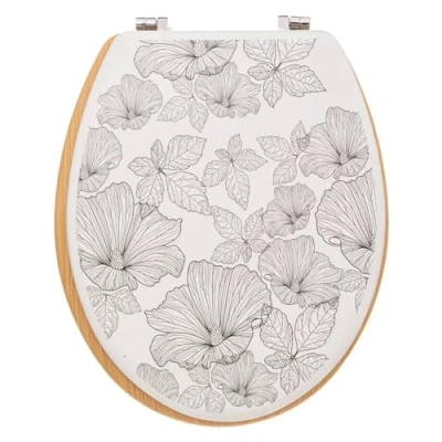 Imagen de 5five asiento de inodoro madera lacada en blanco y negro &quot;blackflora