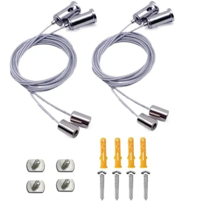 Imagen de 4 Pcs Juego de Suspensión Cable Acero Inoxidable Kit Luces para Exteriores Cuerda Colgar Cuadros Cartelera LED Ropa Máximo 20 kg