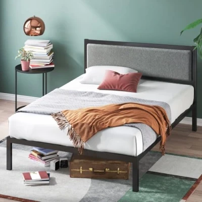 Imagen de Zinus Marco de Cama Metal con Plataforma 35,6 cm Korey Diadema Acolchada, Negro, 140 x 200
