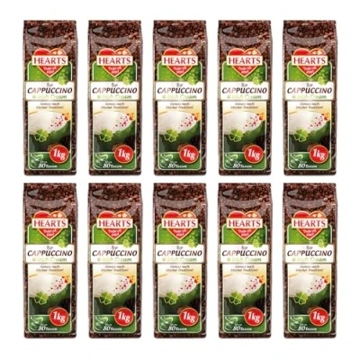Imagen de HEARTS Cappuccino Irish Cream 10 x 1 kg Disfruta según la tradición irlandesa Paquete de almacenamiento, fácilmente soluble, café instantáneo suficiente para 800 tazas
