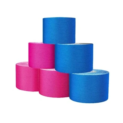 Imagen de 6 Cintas de kinesiología 5 m x cm 3 rosas y azules Vendaje kinesológico, elásticas, impermeables para el soporte muscular, recuperación lesiones, cinta médica deportiva