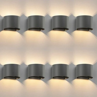 Imagen de ledscom.de 8 uds. aplique RUNEL para exterior, IP65, luz ascendente/descendente, antracita mate, redondo, 1x G9 máx. 10W