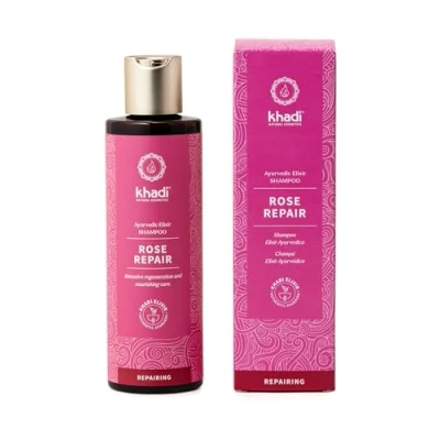 Imagen de khadi ROSE REPAIR Champú ayurvédico, 100% naturales, veganos, sin silicona ni sulfatos, regeneración intensiva y cuidado nutritivo para cabellos estructuralmente dañados, Cosmética natural, 200ml