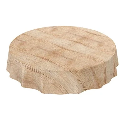 Imagen de Anro Mantel de hule lavable, para mesa, 95% PVC, 5% poliéster., Madera beige marrón., Rund 120cm Schnittkante