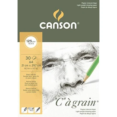 Imagen de Canson &#039;&#039;C&#039;&#039; à grain, Papel de boceto blanco, Grano fino, 125g, Encolados por el lado corto, A4 21x29,7cm, Blanco natural, 30 Hojas
