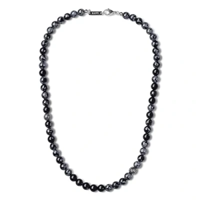 Imagen de GAVU Collar de Piedras Naturales y Cristal para Hombre con Cuentas Obsidiana Copo Nieve Perla Amuleto Fleur Lis 50cm