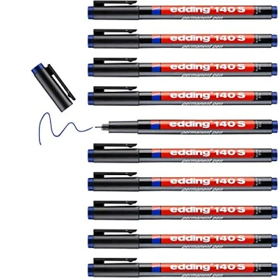 Imagen de edding 140 S rotulador permanente 10 rotuladores rojo punta redonda de 0,3 mm bolígrafo para escribir sobre cristal, plástico,láminas y superficies lisas secado rápido, no mancha,impermeable