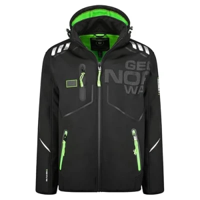 Imagen de Geographical Norway Robin Men Chaqueta Softshell Hombre Impermeable Con Capucha Abrigo Para Hombres Outdoor Cortavientos Resistente Senderismo Esquí Otoño Invierno Primavera (Negro XXL)