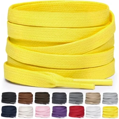 Imagen de Miscly Cordones Planos de Algodón Encerado Para Botas, Zapatillas y Zapatos, Disponibles en Varias Longitudes Colores (Amarillo, 114 cm)