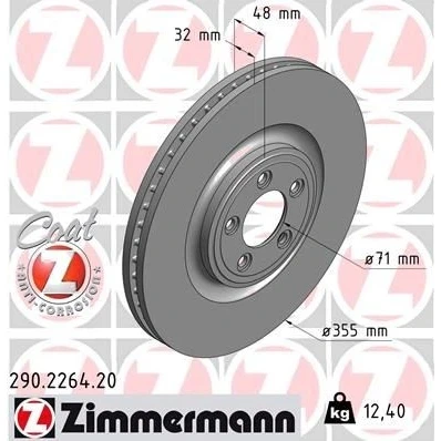 Imagen de ZIMMERMANN COAT Z 290.2264.20 Disco de freno 355 32 5/5 5 108 ventilación interna revestido altamente carbonizado JAGUAR: XF Berlina, S Type