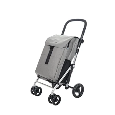 Imagen de Carlett Carro de la Compra, Carrito Plegable para Supermercado, con 4 Ruedas Resistentes a Lluvia y Gran Capacidad 32kg, Bolsa Principal 64L, Térmica 10,5L Modelo Clasic Family, Color Gris
