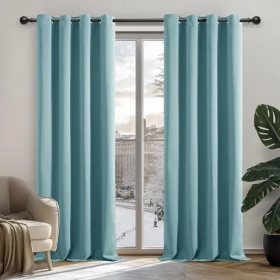 Imagen de Deconovo Cortinas Habitacion, Opacas de Salon, Termicas Aislantes, con Ojales, 107x138cm(Ancho x Alto), Azul Cielo, 2 Piezas