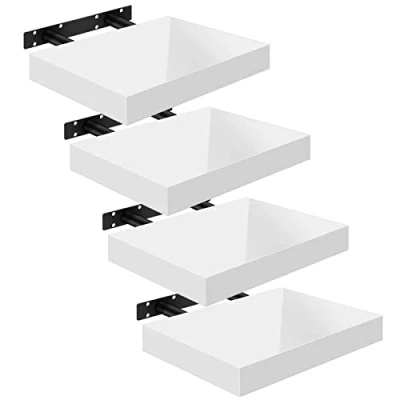 Imagen de WOLTU Estante de Pared Tablero Volato Juego 4 Flotante Libre CD DVD Libro Madera 25x22,9x3,8cm, Blanco, RG9488ws