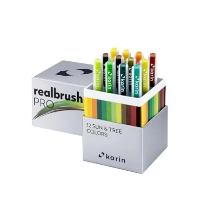 Imagen de Karin Realbrush PRO Sun &amp; Tree Colors un juego de 12 pinceles en estuche exclusivo y protector.