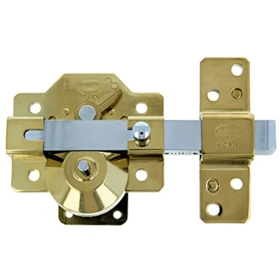 Imagen de Amig Cerrojo de Sobreponer Acero para Puertas con Pestillo Apertura y Palanca Bloqueo 90 x 154 mm, Cilindro 50 mm Color Dorado Alta Seguridad Antibumping · Antiganzúa Antitaladro