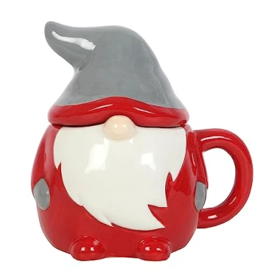 Imagen de Something Different Wholesale Festive Gonk Taza con tapa, diseño de gnomo navideño, capacidad 300 ml