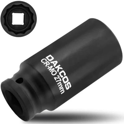 Imagen de DAKCOS 1/2&quot; Llave de Impacto Vaso Largo 27mm Multidiente 12 caras, Cr Mo, 78mm longitud