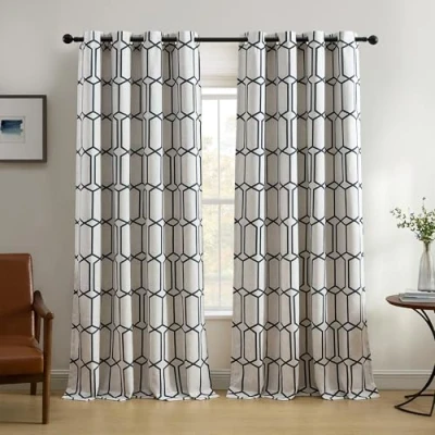 Imagen de Elrene Home Fashions Kaiden Cortina geométrica para oscurecer la habitación, 132 cm de Ancho x 241 Largo (1, Índigo