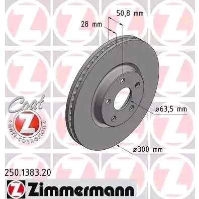 Imagen de ZIMMERMANN COAT Z 250.1383.20 Disco de freno 300 28 5/5 5 108 ventilación interna revestido FORD: S Max Mk2