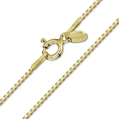 Imagen de Amberta Collar para Mujer con Cadena de Eslabón Cuadrado en Plata Primera Ley 925 Chapada Oro 18 Quilates: 45 cm largo y 1 mm ancho