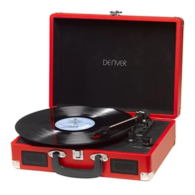Imagen de Tocadiscos Denver VPL 120 RED, Reproducción a 3 Velocidades, Diseño Maleta, 2 Altavoces Estéreo, Función Grabación, Incluye Autostop, Color Rojo