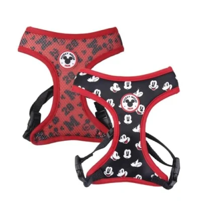 Imagen de Arnés Perros de Mickey Mouse Talla XS/S Rojo y Negro Reversible, Antitirones Ajustable Adiestramiento Elaborado en Poliéster 100% Producto Original Diseñado España