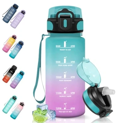 Imagen de Motswedi Botella Agua, 500 ml Sin BPA, Agua Niños con Pajita, Reutilizable, Gimnasio, a Prueba de Fugas, Cantimplora para Gym, Oficina, Escuela, Yoga, Verde Rosa