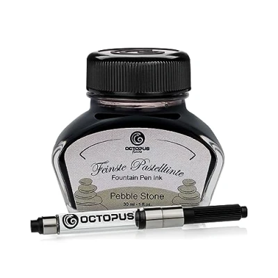 Imagen de Octopus Fluids Pebble Stone Tinta para pluma estilográfica en colores pastel que incluye convertidor, escribir tintero, Gris 30 ml