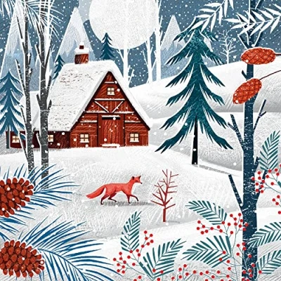 Imagen de Museums &amp; Galleries Jo Parry Juego de 8 tarjetas Navidad artísticas benéficas Cabaña Bonita ilustración una escena invierno 1 diseño, multicolor, 123 x mm