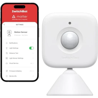 Imagen de SwitchBot Sensor de Movimiento Inteligente, Sistema Seguridad inalámbrico para el hogar, Alerta Detector con infrarrojo pasivo, añade Hub Compatible Alexa