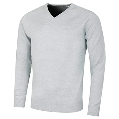 Imagen de Calvin Klein Hombre con Cuello en v algodón suéter Azul Claro Jaspeado M
