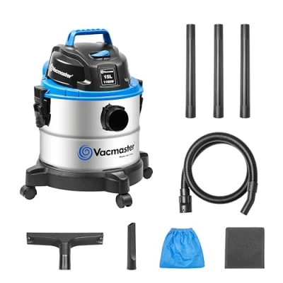 Imagen de Vacmaster Aspirador en seco y húmedo Industrial De Acero Inoxidable, Función Soplador, Toma Corriente con Herramientas Eléctricas, 1100 W, 15 litros, 70 Decibeles