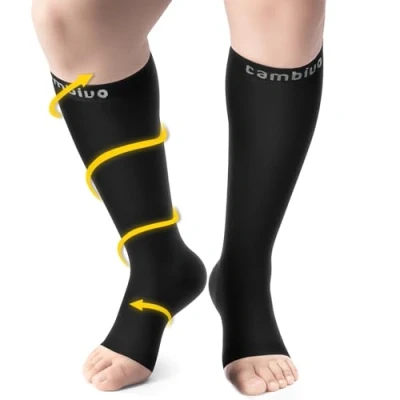 Imagen de CAMBIVO Medias de Compresión con Punta Abierta, Calcetines Compresion Mujer Hombres, Clase 2, Compression Socks 20 30 mmHg para Varices, Circulacion Piernas, Enfermera, Running