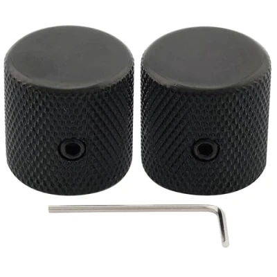 Imagen de Musiclily Pro 1/4&quot; Acero Estriado Fino Botón de Potenciómetro Punta Plana con Tornillo Fijación Ajuste Universal Knobs Perillas para Guitarra Eléctrica o Bajo, Negro(2 Piezas)