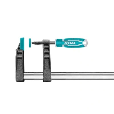 Imagen de TOTAL Sargento de Apriete 400 x 120 mm Fuerza Máxima 450 kg Con Palanca Liberación Automática Para Trabajos Carpintería Sujetar Piezas Plástico Negro