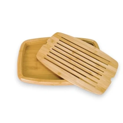 Imagen de Tabla para Cortar Pan de Bambú, con Bandeja recogemigas, Robusta y Resistente, 8 Canales horizontales, Madera, Beige, 39x26x3cm