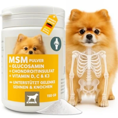 Imagen de MSM Perros 150Gr Polvo para Articulaciones Perro con Glucosamina, Condroitina, Vitaminas C D K3, Calcio y I Función Articular Alternativa Tabletas