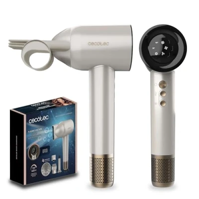 Imagen de Cecotec Secador de Pelo Motor Brushless y Tecnología Plasma DryGlam Waves Champagne. 1600W, 110000RPM, 4en1 Cabezales, Efecto Coanda, Pantalla Digital, Control Inteligente Calor, Función Memoria