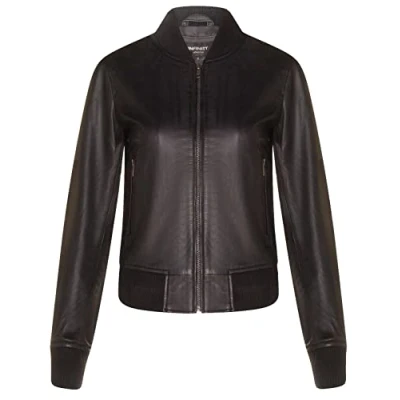 Imagen de Infinity Leather Chaqueta Bomber Varsity Negro MA 1 de Cuero Genuino Para Mujer