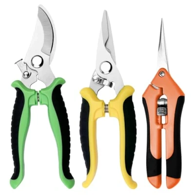 Imagen de Chiluxendo 3 Piezas Tijeras de Podar Mano, Tesoura Ergonómicas, Tijera Jardineria, Poda Fuertes para Jardín,Tijeras Jardinería Calidad,Pruning Shears con Cierre Seguridad