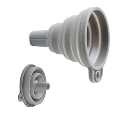 Imagen de Embudo plegable de silicona flexible para botella agua, transferencia líquidos, plegable, apertura estrecha y ancha, 1 pieza 3.95 pulgadas gris