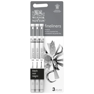 Imagen de Winsor &amp; Newton Fineliner Set de 3 Rotuladores Calibrados Fineliner, Color Negro, Puntas 0.5, 0.8, 1.0