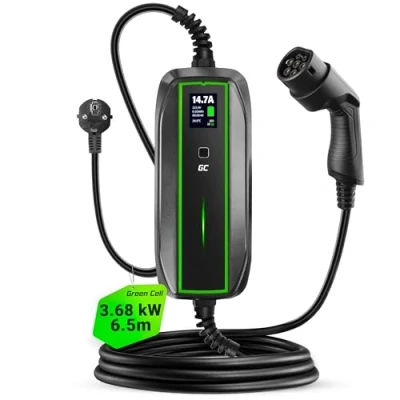 Imagen de Green Cell Cargador Coche Electrico EV Cable Tipo 2 Schuko 10A / 16A 3,68kW 6,5m para PHEV Pantalla LCD Portátil Wallbox Compatible con Model 3/S/X/Y, 500e, e 208, Niro EV, Kona Eléctrico, EV6