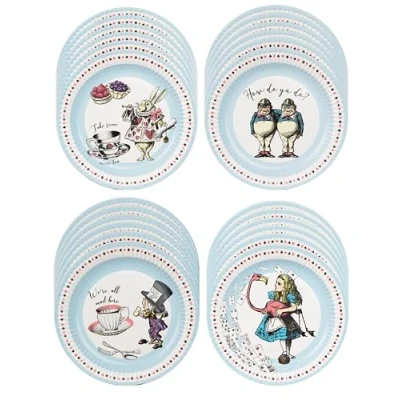 Imagen de Talking Tables Platos de papel Alicia en el país las maravillas, 24 unidades, vajilla desechable para suministros fiesta té del Sombrerero Loco, cumpleaños, baby shower, día mundial