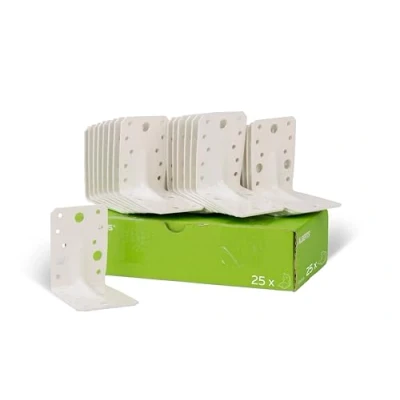Imagen de Alberts 846671 Escuadra reforzada con nervio, Galvanizada, recubrimiento de plástico blanco, 90 x 65 mm, Juego 25