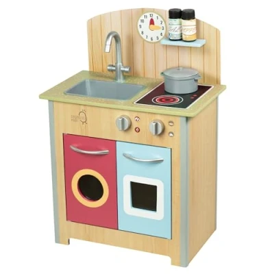 Imagen de Teamson Kids Little Chef Porto Classic Juego de Cocina Madera pequeño con Funciones interactivas y 4 Accesorios simulación Natural/Multi TD 13595C