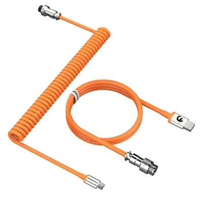 Imagen de MAMBASNAKE C01 Cable Teclado Espiral, USB C para Gaming, Aviador Mecánico, Tipo a A, TPU Coiled con Conector de Aviación Metal Desmontable Naranja
