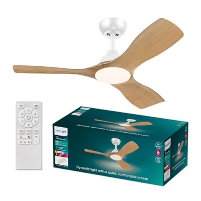 Imagen de Ventilador de techo Philips Olas 28 W + 24 W, LED, 3 Velocidades, Blanco/Madera