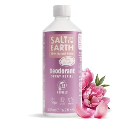 Imagen de Natural Deodorant Spray Refill by Salt of the Earth, Peony Blossom Vegan, Long Lasting Protection, Leaping Bunny Approved, Made in UK 500ml