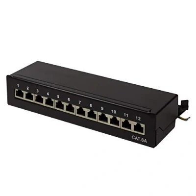 Imagen de Logilink Cat.6A Panel De Escritorio/Panel Pared, 12 Puertos, Negro